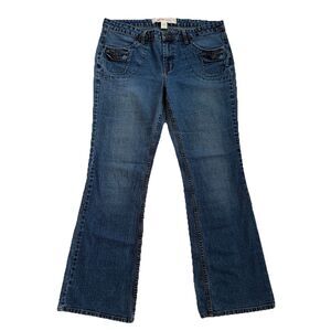 VTG MOSSIMO Jeans Womens 17 Low Rise Flare Dark Wash Coin Pocket Retro Y2K